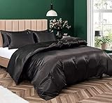 P Pothuiny Satin-Bettbezug für Doppelbett, weicher Bettbezug für Einzelbett, luxuriös, seidig wie schwarzer Bettbezug 172,7 x 228,6 cm, separat erhältlich – Reißverschluss und Eckbänder