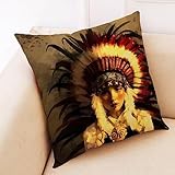 Skcess 1 Kissenbezug 45x45cm, Zierkissenbezüge Braun Indianer Flanell Kissenbezug Deko Wohnzimmer Schlafzimmer