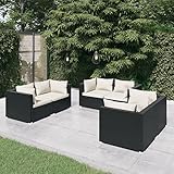 Homgoday Gartenmöbel Set 6-TLG. Gartenlounge Set mit Kissen Sitzgruppe Balkonmöbel Gartensofa Loungemöbel Ecklounge Ecksofa Gartengarnitur für Garten Balkon Terrasse Poly Rattan Schwarz