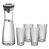 WMF Basic Wasserkaraffe-Set 5-teilig, Karaffe 1l mit 4 Wassergläser 275ml, Glaskaraffe mit Deckel, Silikondeckel, CloseUp-Verschluss