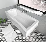 ECOLAM Badewanne Wanne Rechteck Modern Design Acryl weiß 170x70 cm + Schürze + Kopfkissen Mare + Ablaufgarnitur Ab- und Überlauf Automatik Füße Komplett-Set