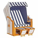 OUTLIV. Cliff Strandkorb aus Pinie/Geflecht Weiß/Blau, Strandstuhl Daybed Sonnenliege, für entspannte Stunden in Ihrem Garten
