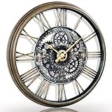AYRELY Große dekorative Wanduhr, 61 cm, übergroße enturianische römische Zahlen, moderne Wohnkultur, ideal für Wohnzimmer, analoge Metalluhr, 61 cm rund