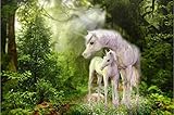 Fototapete 3D Effekt Tapete Grünes Waldweißes Pferd Tapeten Vliestapete Wohnzimmer Wandbilder Wanddeko 200cmx140cm