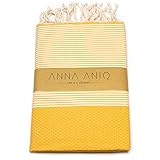 ANNA ANIQ Premium Fouta Hamamtuch Saunatuch Strandtuch XXL Extra Groß 200 x 100cm - 100% Baumwolle aus Tunesien, orientalisches Bade-Tuch, Yoga, Pestemal, Strand-Handtuch (Gelb)