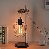 ZMH Retro Tischlampe 1 flammige Vintage Nachttischlampe Wohnzimmer Tischleuchte im Industrial Design aus Metall und Holz - Schwarz - Fassung: E27 - inkl. Schalter - ohne Leuchtmittel (50CM)