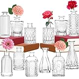 Kleine Vasen Set 12er Mini Vase Glas Vintage Hochzeit Kristalle Klare Blumenvase Verschiedene Groessen Modern Schmal Glasvasen Tischdeko Fur Blumen Deko Wohnzimmer Bad Muttertagsgeschenk