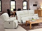 Vente-unique Relaxsofa Ledergarnitur elektrisch 3+1 - Elfenbein - MARCIS