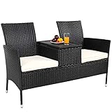 Casaria Gartenbank Polyrattan Wetterfest Tisch Aufbewahrungsbox 143x64x88cm Kissen 320kg Belastbar Garten Balkon Bank Kinobank Möbel 2 Sitzer Schwarz