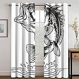 TINTAG Vorhang Blickdicht Schlaufen Schlafzimmer Fensterdekoration 3D Schwarz-Weiß-Kunstfisch Muster Verdunkelungsvorhang Mit Ösen, Thermogardine Wohnzimmer Modern Ösenschal 2Er Set 264X240cm