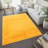 TAPISO Silk Teppich Hochflor Langflor Shaggy rutschfest Senfgelb Karottenfarbig Gelb Einfarbig Kuschelig Moderner Design Schlafzimmer Wohnzimmer 140 x 200 cm