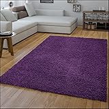 TT Home Wohnzimmer Teppich Hochflor Langflor Shaggy Soft Unifarben Modern Einfarbiges Design, Farbe: lila, Größe:70x140 cm