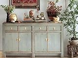 OPIUM OUTLET chinesische Kommode Sideboard Schrank asiatisch orientalisch Anrichte Vintage Kolonialstil grau Shabby Chic Stil (lightgrey)