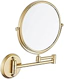 Kosmetikspiegel, an der Wand montierter Make-up-Spiegel mit 5-facher Vergrößerung, 20,3 cm großer doppelseitiger Kosmetikspiegel, drehbarer, ausziehbarer Rasierspiegel for Badezimmer, gebürstetes Gold