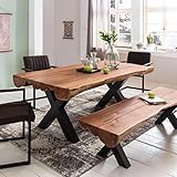 FineBuy Esszimmertisch 200 x 100 x 77 cm Akazie Landhaus-Stil Voll-Holz | Design Esstisch rechteckig | Tisch für Esszimmer Baumstamm | Küchentisch 8 Personen