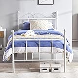 H.J WeDoo Einzelbett 90 x 200 cm Bettgestell Metallbett Einzel Bett mit Lattenrost für Gästezimmer Schlafzimmer Bett In Blume Design, Weiß