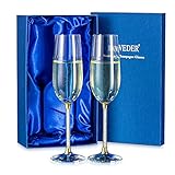 Inweder Sektgläser Champagner Gläser mit Geschenkbox - 2er-set Gold Personalisiertes Weingläser Trinkgläser Kristall Rotweingläser für Hochzeit Geburtstag Braut Bräutigam Verlobungs Geschenk