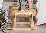 Baby Moseskorb mit Schaukelständer und dreilagiger Matratze, Baby Stubenwagen mit Holzständer, Moseskorb, Handgemachter Baby Schlafkorb