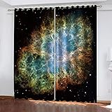 TEMKIN Vorhang Blickdicht Schlaufen, 3D Weltraumgalaxie Muster Ösenvorhang 2Er Set, Verdunkelungsvorhang Schlafzimmer Mit Ösen, Thermogardine Wohnzimmer Modern Fensterdekoration 260X280cm