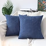 NAVIBULE Cord-Kissenbezüge, 45,7 x 45,7 cm, weich, dekorativ, einfarbig, quadratisch, für Couch, Bett, Sofa, 2 Stück, Blau