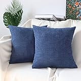 NAVIBULE Cord-Kissenbezüge, 45,7 x 45,7 cm, weich, dekorativ, einfarbig, quadratisch, für Couch, Bett, Sofa, 2 Stück, Blau