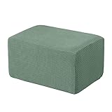 Highdi Ottomane Schonbezug Hockerbezug, Einfarbig Hocker Hussen für Fußhocker, Stretch Bezug Ottomane Abdeckung Überzug Hocker Protector Waschbar Hockerabdeckung (Jacquard Matcha-Grün)