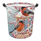 Laundry Hamper Winter Zwei Gimpelmeisen Sitzen Auf Einem Schneebedeckten Ast Laundry Basket Mit Griff Wäschesäcke Verdickter Wäschesack Für Spielzeug Wäsche Bad 40X50Cm
