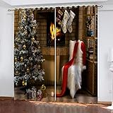 GSKOQD Gardinen Wohnzimmer Schlafzimmer 3D Druck Cartoon-Weihnachtsbaum Muster Blickdichter Vorhang Verdunkelungsvorhänge 264X240Cm (B X H) Ösenvorhang 2Er Set Fensterdekoration Vorhänge Blickdicht