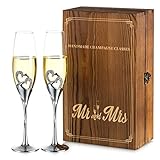 NUPTIO Sektgläser Hochzeit für Brautpaar 2er set: Personalisierte Kristall Hochzeitsgeschenke für Brautpaar, Silbernes Geschenkset Verlobung Anstoßen Jahrestag, mit Geschenkbox aus Holz