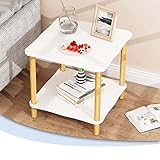 Artiz Beistelltisch, Sofatisch aus Holz Kleiner Couchtisch Wohnzimmermöbel Quadratisches Creative Sofa Telefonschrank Kreative Nachttische 2 Layer Speicherplatz (Farbe : Weiß, Größe : 60x40x55cm)