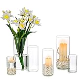 Inweder Vase Glas Zylinder Blumenvase - 6 Pcs Vasen Deko Klaren Glasvase für Hochzeit Tischdeko Windlicht Glas Kerzenständer Kerzenhalter für Stumpenkerzen Schwimmende Kerzen Esstisch Wohnzimmer