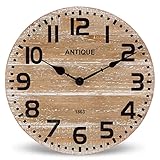 NIKKY HOME Farmhouse Rustikale Holz-Wanduhr – 30,5 cm batteriebetrieben, geräuschlos, nicht tickend, aus Holz mit Überfälzung, für Küche, Wohnzimmer, Schlafzimmer, Büro (Massivholz)