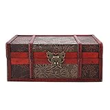 Buachois Vintage Holz Schatztruhe 23x16x10 cm Kleine Chinesischer Stil Antike Deko Schmuck Spielzeug Truhe Piratenkiste für Home Dekoration Organisation Kiste
