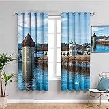 3D Sky River Gebäudelandschaft Druck Muster Vorhang Blickdicht, 2 Stücke Gardinen Mit Ösen, Vorhänge Wärmeisolierend Schallschutz Für Schlafzimmer Wohnzimmer Küche Kinderzimmer 234X230Cm (BxH)