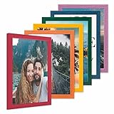 PHOTOLINI 6er Set Bilderrahmen Regenbogenfarben 21x30 cm Massivholz mit Acrylglasscheibe/Fotorahmen Regenbogen/Wechselrahmen