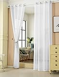 WOLTU 2er Set Gardinen transparent mit Ösen Leinenoptik Vorhang Ösenschal Halbtransparent Stores Voile Fensterschal Deko Leinenvorhang für Wohnzimmer Kinderzimmer Schlafzimmer, 140x225 cm Weiß