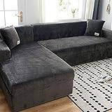 Sofabezug, Velvet Plüsch Schonbezug Sofa, Stretch Sofa Überwurf Sofabezug Weich Dick Sofahusse Für L-Form Schnittcouch,1 2 3 4 Sitzer (Grau,L Type 3+3Seater)