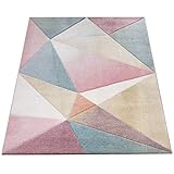 Amazon Brand - Umi Teppich Wohnzimmer Kurzflor Modern in Bunten Pastellfarben mit Geometrischem Dreieck Muster, Farbe:Mehrfarbig, Größe:160x220 cm