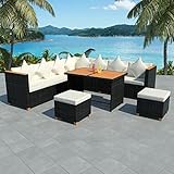 BULANED 7-TLG. Garten-Lounge-Set mit Auflagen, Lounge Gartenmöbel Set, Terassenmöbel Wetterfest, Loungemöbel Terrasse, Gartenlounge, Garten Loungemöbel Set, Balkonmöbel, Poly Rattan Schwarz