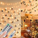 LED Fotoclips Lichterkette für Zimmer Deko,USB Oder Batterie Betrieben,10M 100LED Fotolichterkette mit Fernbedienung,8 Modi 50 Foto Clips für Wohnzimmer,Weihnachten,Hochzeiten