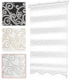 Bailena Doppelrollo ohne Bohren 2in1 Duorollo Klemmfix mit Rankenmuster Zebrarollo Damask Gardinen Ornamente Vintage Weiß Silber 120 x 200 cm