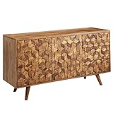 FineBuy Sideboard 138x76x45 cm Sheesham Massivholz Anrichte mit Türen & Schubladen | Kommode Kommodenschrank Holz Modern | Standschrank Wohnzimmer