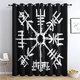 THYUNQ Vorhänge Wikinger Motiv, Vorhang Blickdicht Verdunklungsvorhänge mit Ösen - Gardinen Wohnzimmer Schlafzimmer Fenster, 2er Set Curtains, H 200 x B 140 cm