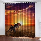 LAMPPE Vorhang Blickdicht 3D Strand Sonnenuntergang Meerblick Muster Ösenschal 2Er Set H 210 X B 110 cm Fenster Gardinen Mit Ösen Verdunkelungsvorhang Wohnzimmer Kinderzimmer Schlafzimmer Thermovorh