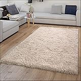 TT Home Teppich Hochflor Flokati Look Flauschig Langflor Einfarbig Trend Shaggy In Beige, Größe:80x150 cm