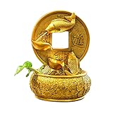 Brunnen Goldener Koi-Fisch-Desktop-Brunnen-Wasserfall-Dekoration mit leicht tragbarer Tischplatte, dekorativer Glücks- und Glücks-Meditations-Wasserfall for Büro-Wohnzimmer-Handwerk Zimmerbrunnen (SI