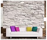 GREAT ART® Fototapete – White Stonewall – Wandbild Dekoration Steintapete 3d Stein Mauer Wandverkleidung Steinoptik weiß Steinwand Steinmauer Foto-Tapete Wandtapete (210 x 140 cm)