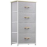 YITAHOME kommode mit Schubladen, Schrank mit 4 Schubladen aus Stoff, Kommode Stoff,Aufbewahrungskommode Industrial Stil für Schlafzimmer, Wohnzimmer, Kinderzimmer, Hellgrau