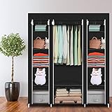 Oshion Kleiderschrank Faltschrank Stoffschrank Faltbare Garderobe Canvas mit Reißverschluss Stoffschrank Kleiderschrank mit Kleiderstange, Fächern (150 x 45 x 175 cm schwarz)