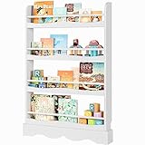 FOREHILL Bücherregal Kinder Wandregal weiß Zeitungsständer mit 4 Ablagen aus Holz Spielzeug Regal für Kinderzimmer 118 × 80 × 11,5 cm